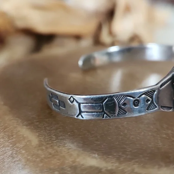 Cool Vintage Native American Turquoise Fred Harvey Cuff Bracelet 💚🎁🩶 - Picture 6 of 15